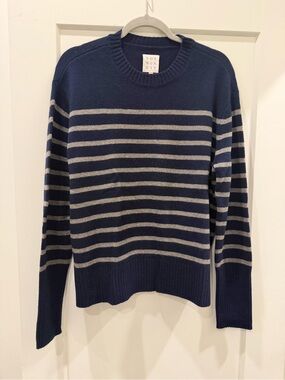 NOT MONDAY Navy & Gray Striped Crewneck Sweater